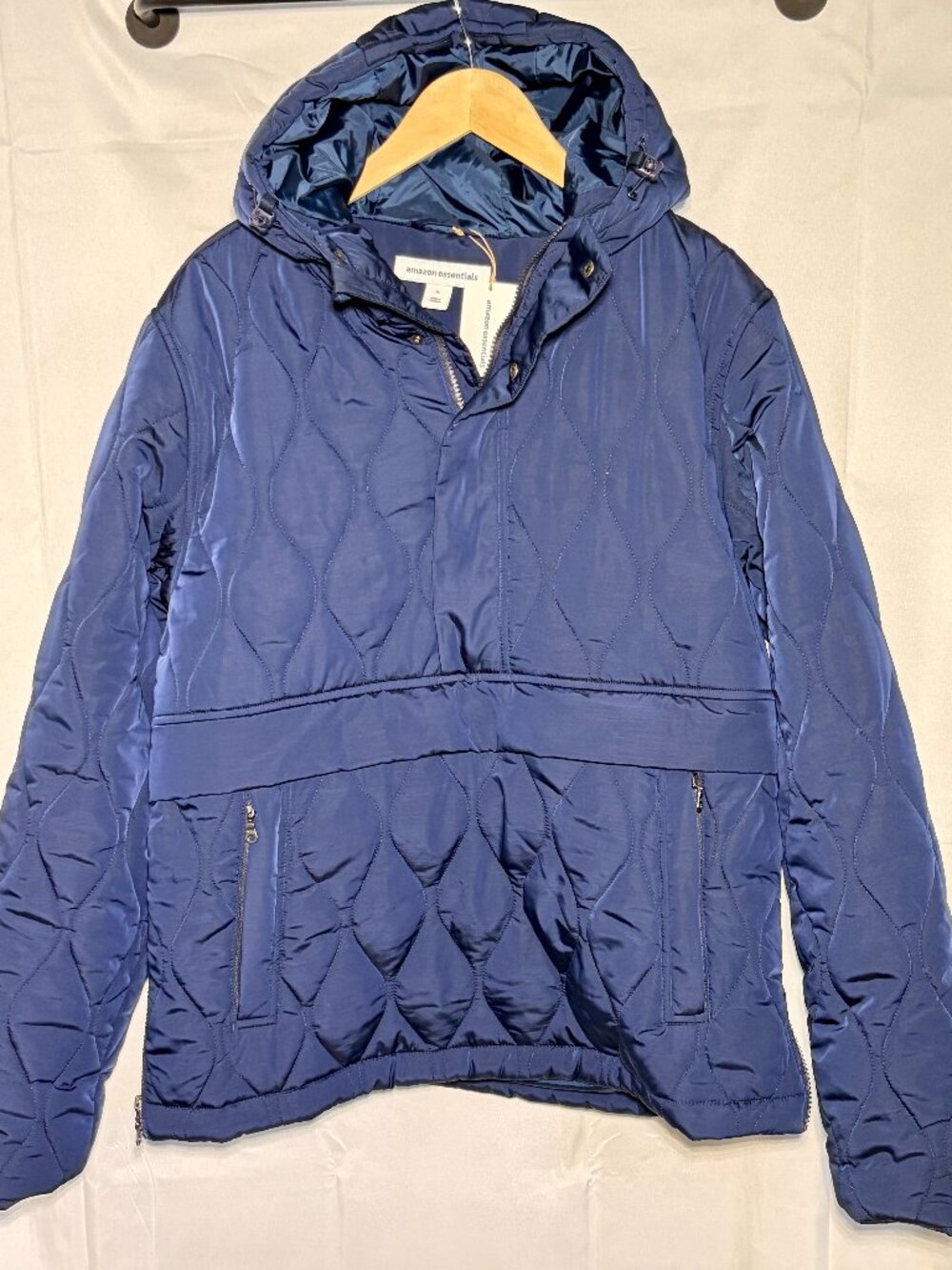 NWT Amazon Essentials Women's Quilted Anorak Puffer Jacket Navy Blue Medium
